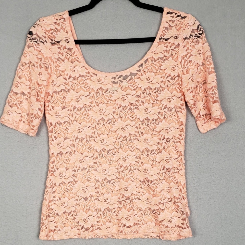 Y2K‎ Mudd Sheer Lace Tee Shirt Pink Feminine Fairycore Ethereal Dainty Size M